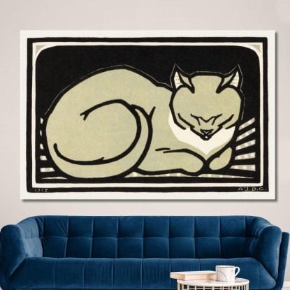 Gatto Addormentato Julie de Graag jdg54 quadro stampato su tela
