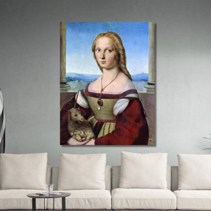 Giovane Donna Con Unicorno Raffaello Sanzio rph50 quadro stampato su tela