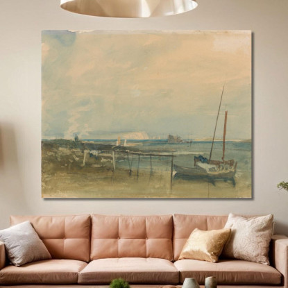 Scena Costiera Con Scogliere Bianche E Barche Sulla Riva Joseph Mallord William Turner jwt36 quadro stampato su tela