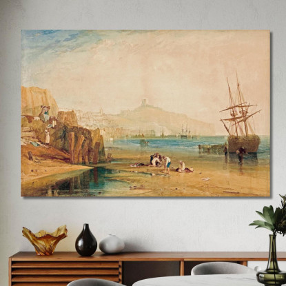 Les Garçons Du Matin De La Ville Et Du Château De Scarborough Attrapent Des Crabes Joseph Mallord William Turner tableau impress