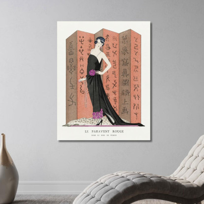 Lo Schermo Rosso Abito Da Sera Di Worth Dalla Gazette Du Bon Ton George Barbier gbb113 quadro stampato su tela