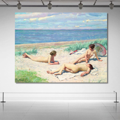 Ragazze Sulla Spiaggia Paul Fischer pfs12 quadro stampato su tela