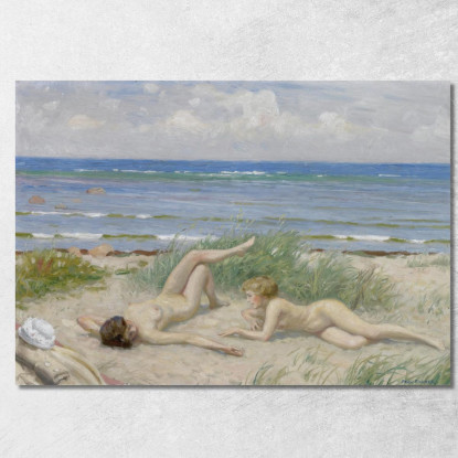 Ragazze Sulla Spiaggia Båstad Paul Fischer pfs23 quadro stampato su tela