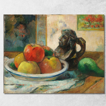 Natura Morta Con Mele Pera E Brocca Con Ritratto In Ceramica Paul Gauguin pgg98 quadro stampato su tela