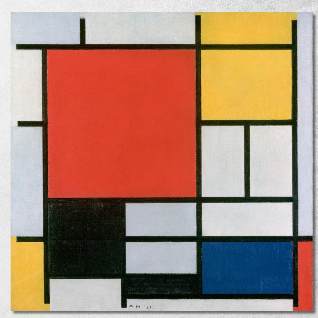 Composizione Con Grande Piano Rosso Giallo Nero Grigio E Blu Piet Mondrian pmn9 quadro stampato su tela