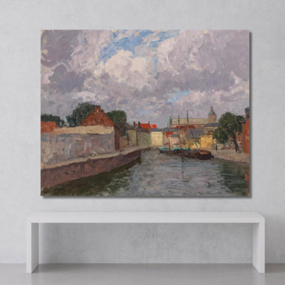 Un Canale Con Barche Prima Di Una Città Alfred Zoff azf1 quadro stampato su tela