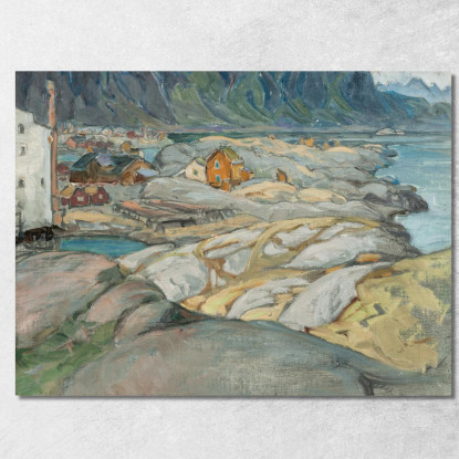 Il Villaggio Ai Piedi Della Montagna. Studio Da Lofoten Anna Boberg abb49 quadro stampato su tela