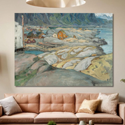 Il Villaggio Ai Piedi Della Montagna. Studio Da Lofoten Anna Boberg abb49 quadro stampato su tela