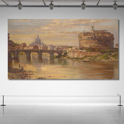 Una Vista Del Tevere Con Castel Sant'Angelo E San Pietro Antonietta Brandeis abn5 quadro stampato su tela