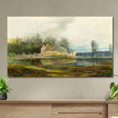 Stagno Con Foresta E Case Carl Blechen cbc15 quadro stampato su tela