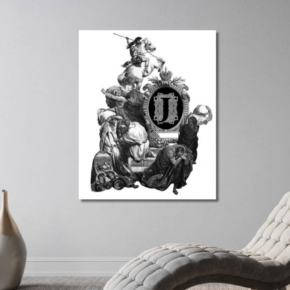 Lussuose Iniziali Vittoriane Lettera J Dopo Un'Incisione Doré Gustave gdr50 quadro stampato su tela