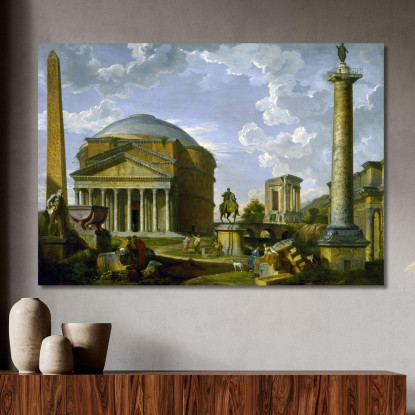 Vista Fantasy Con Il Pantheon E Altri Monumenti Dell'Antica Roma Giovanni Paolo Pannini gpp6 quadro stampato su tela