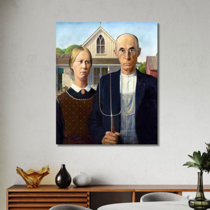 Gotico Americano Grant Wood gwo1 quadro stampato su tela