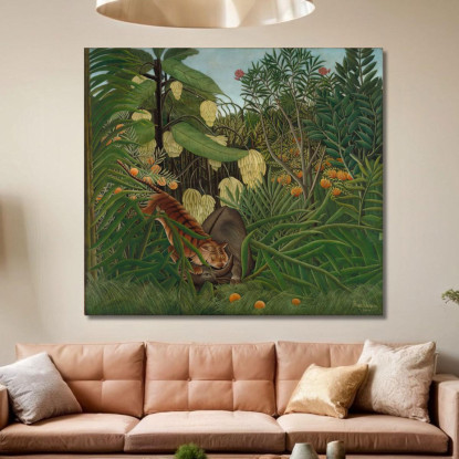 Lotta Tra Una Tigre E Un Bufalo Henri Rousseau hrs6 quadro stampato su tela