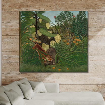 Lotta Tra Una Tigre E Un Bufalo Henri Rousseau hrs6 quadro stampato su tela