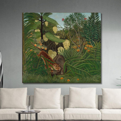Lotta Tra Una Tigre E Un Bufalo Henri Rousseau hrs6 quadro stampato su tela