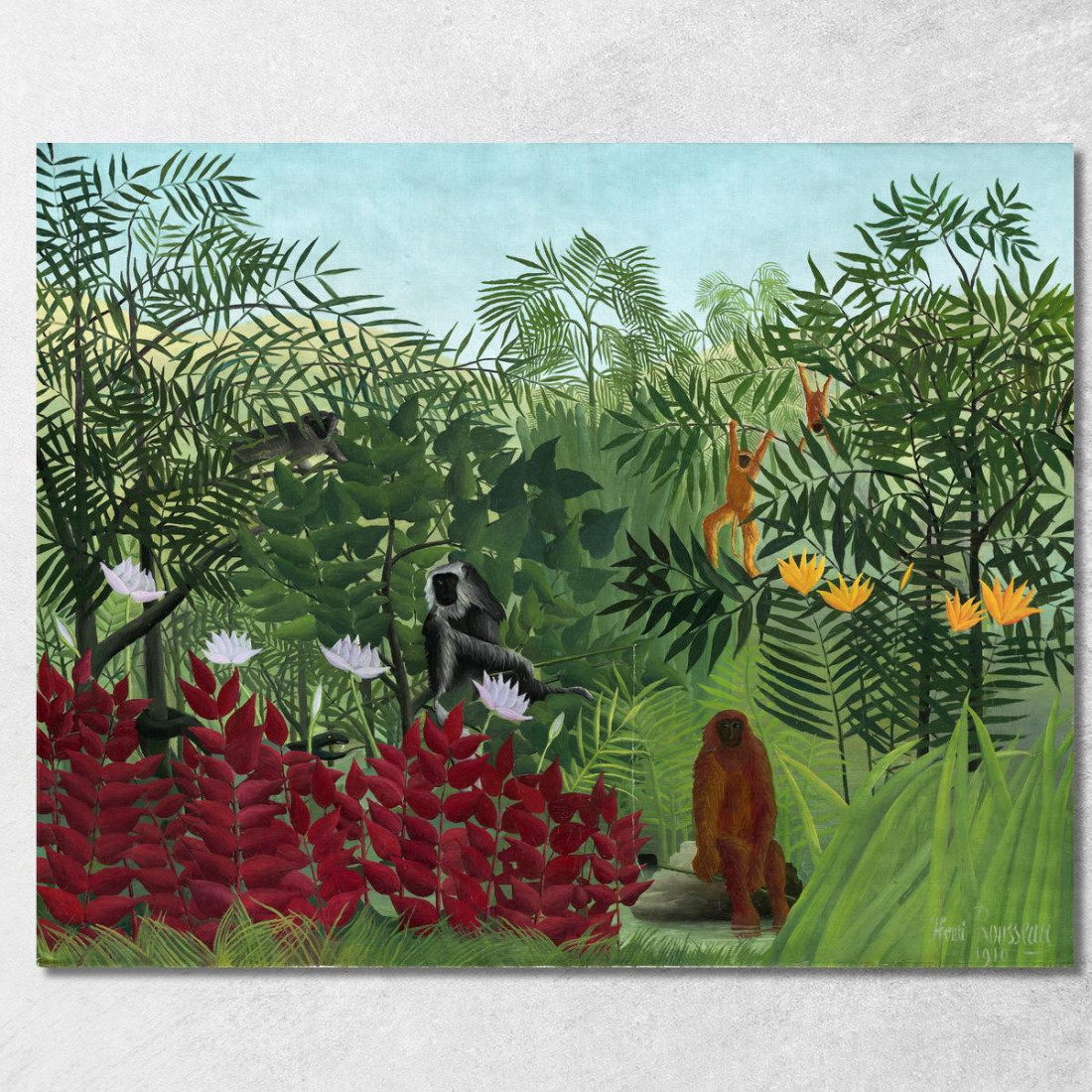 Foresta Tropicale Con Scimmie Henri Rousseau hrs43 quadro stampato su tela Foresta Tropicale Con Scimmie Henri Rousseau hrs43 quadro stampato su tela