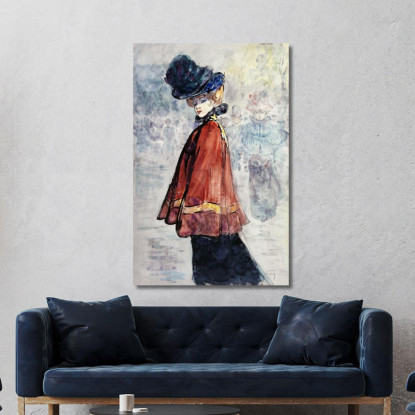 Elegante Con Mantello Rosso Henry Somm hmm8 quadro stampato su tela