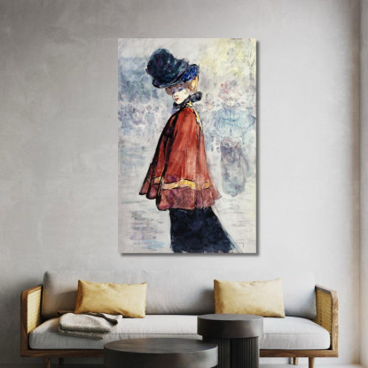 Elegante Con Mantello Rosso Henry Somm hmm8 quadro stampato su tela
