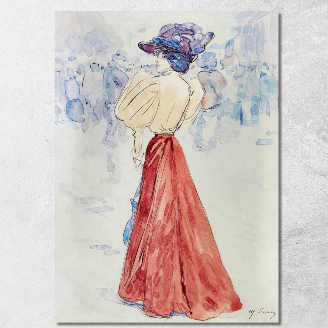 Elegante Con Gonna Rossa Henry Somm hmm10 quadro stampato su tela Elegante Con Gonna Rossa Henry Somm hmm10 quadro stampato su tela