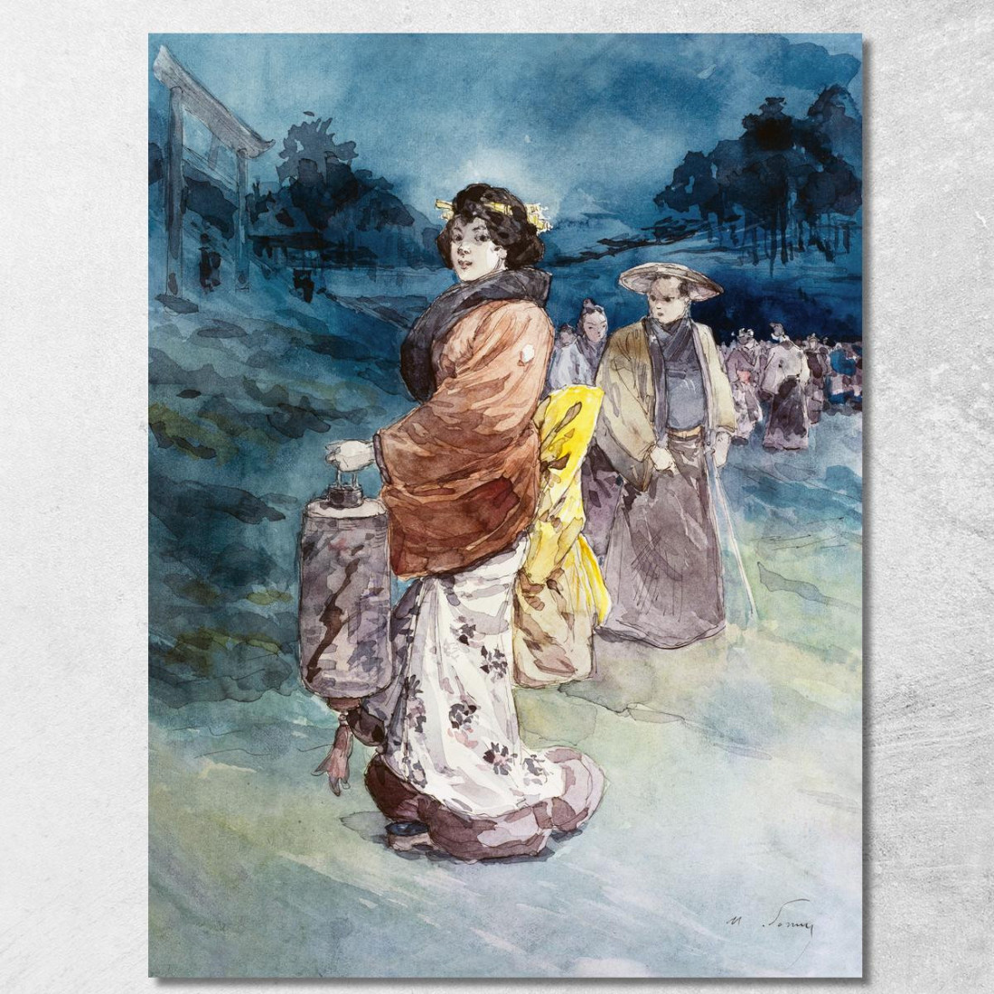 Corteo Di Personaggi In Costume Giapponese Henry Somm hmm12 quadro stampato su tela Corteo Di Personaggi In Costume Giapponese Henry Somm hmm12 quadro stampato su tela