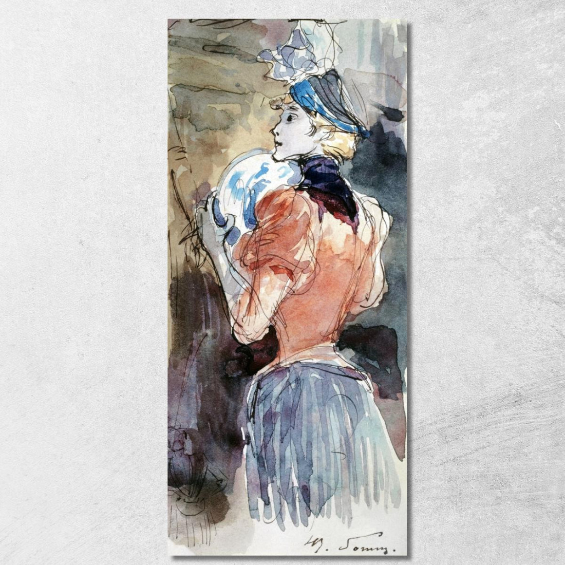 Donna Che Tiene Un Piatto Henry Somm hmm18 quadro stampato su tela Donna Che Tiene Un Piatto Henry Somm hmm18 quadro stampato su tela