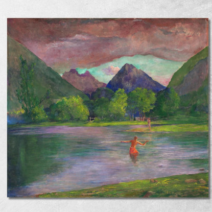 L'Ingresso Al Fiume Tautira Tahiti. Pescatore Che Pesca Con La Fiocina John La Farge jlf32 quadro stampato su tela