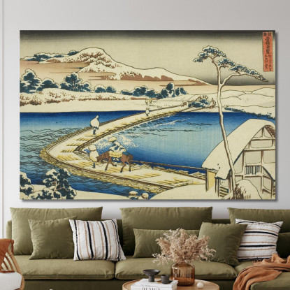 Antica Vista Del Ponte Di Barche A Sano A Kozuke katsushika hokusai khk3 quadro stampato su tela