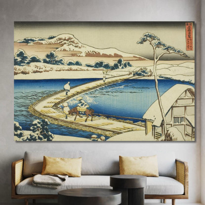 Antica Vista Del Ponte Di Barche A Sano A Kozuke katsushika hokusai khk3 quadro stampato su tela