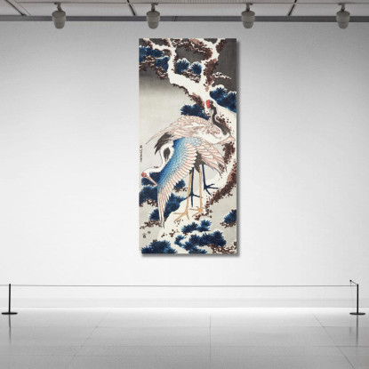 Gru Su Un Albero Innevato katsushika hokusai khk12 quadro stampato su tela