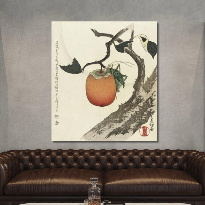 Frutta Del Cachi Con La Cavalletta katsushika hokusai khk28 quadro stampato su tela