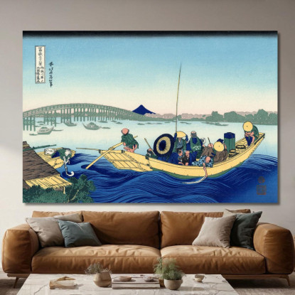 Tramonto Sul Ponte Ryogoku Dalla Riva Del Fiume Sumida A Onmayagashi katsushika hokusai khk70 quadro stampato su tela