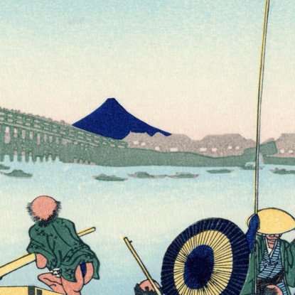 Tramonto Sul Ponte Ryogoku Dalla Riva Del Fiume Sumida A Onmayagashi katsushika hokusai khk70 quadro stampato su tela