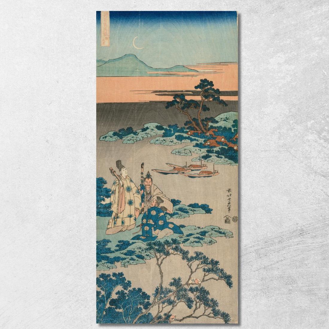 Il Ministro Toru Daijin In Piedi Vicino A Un Lago Sotto Una Luna Crescente katsushika hokusai khk87 quadro stampato su tela