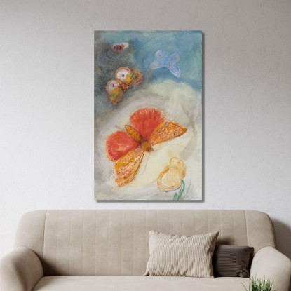 Farfalle E Fiori Quattro Farfalle E Un Fiore Acquerello Odilon Redon ord48 quadro stampato su tela