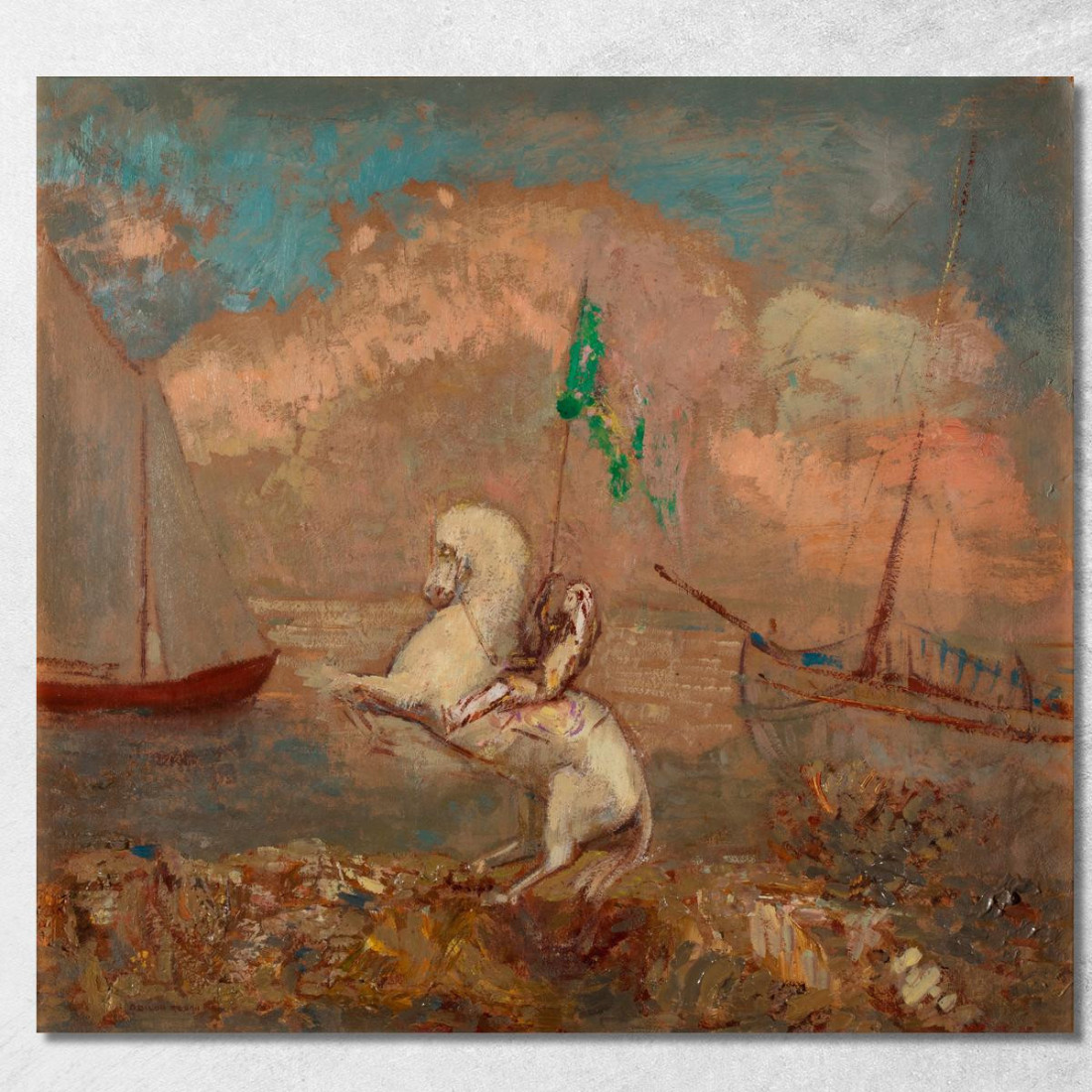 Cavaliere Sulla Spiaggia Con Due Navi Odilon Redon ord59 quadro stampato su tela Cavaliere Sulla Spiaggia Con Due Navi Odilon Redon ord59 quadro stampato su tela