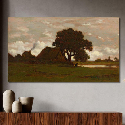 Cottage Dal Tetto Di Paglia Vicino Allo Stagno Théodore Rousseau trs10 quadro stampato su tela