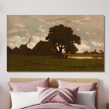 Cottage Dal Tetto Di Paglia Vicino Allo Stagno Théodore Rousseau trs10 quadro stampato su tela