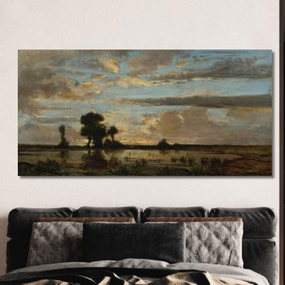 Sole Al Tramonto Théodore Rousseau trs32 quadro stampato su tela