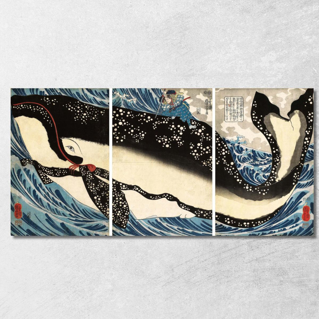Miyamoto No Musashi Attacca La Balena Gigante Utagawa Kuniyoshi ukn24 quadro stampato su tela Miyamoto No Musashi Attacca La Balena Gigante Utagawa Kuniyoshi ukn24 quadro stampato su tela