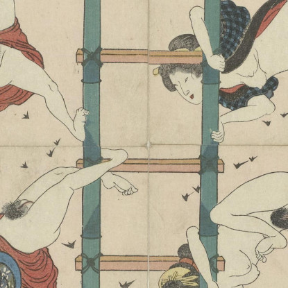 Serie Di Dodici Koban Shunga Con Prostitute Nel Ruolo Di Pompieri Acrobatici Utagawa Kuniyoshi ukn38 quadro stampato su tela