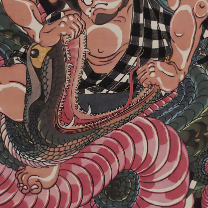 Stampa Xilografica Oban Tate-E. Saginoike Heikuro Combatte Il Serpente Gigante Al Lago Di Sayama Utagawa Kuniyoshi ukn44 quadro
