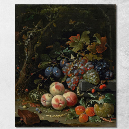 Natura Morta Olandese Con Frutta Fogliame E Insetti Abraham Mignon amn1 quadro stampato su tela