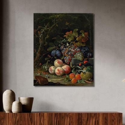 Natura Morta Olandese Con Frutta Fogliame E Insetti Abraham Mignon amn1 quadro stampato su tela