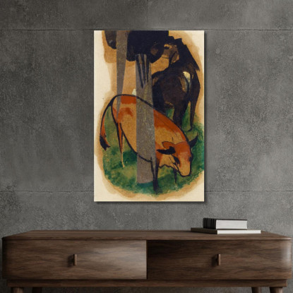 Cavallo Rosso E Bestiame Giallo Cavallo Nero-Marrone E Bestiame Giallo Franz Marc fmr40 quadro stampato su tela