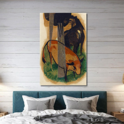 Cavallo Rosso E Bestiame Giallo Cavallo Nero-Marrone E Bestiame Giallo Franz Marc fmr40 quadro stampato su tela
