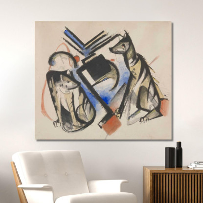 Due Lupi Franz Marc fmr65 quadro stampato su tela