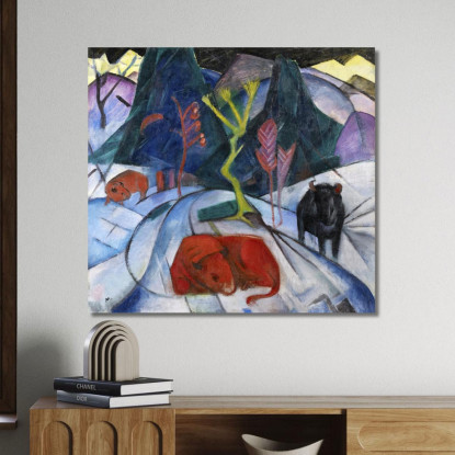 Bisonte In Inverno Bisonte Rosso Franz Marc fmr74 quadro stampato su tela