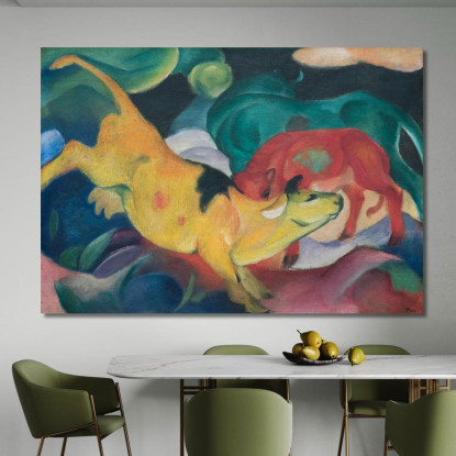 Mucche Rosso Verde Giallo Franz Marc fmr76 quadro stampato su tela