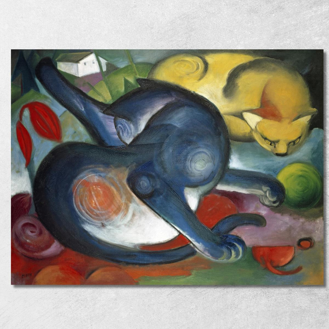 Due Gatti Blu E Gialli Franz Marc fmr114 quadro stampato su tela Due Gatti Blu E Gialli Franz Marc fmr114 quadro stampato su tela